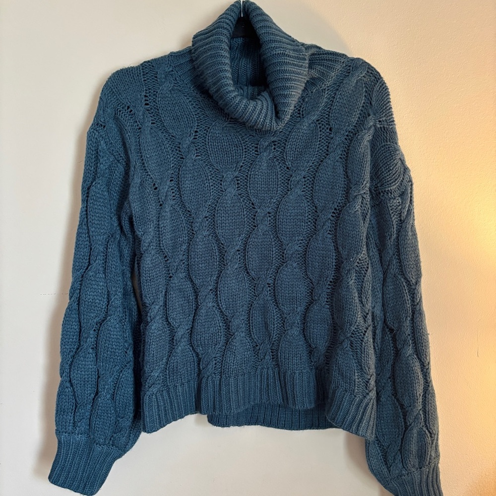 Blue Textured Cowl Neck Top